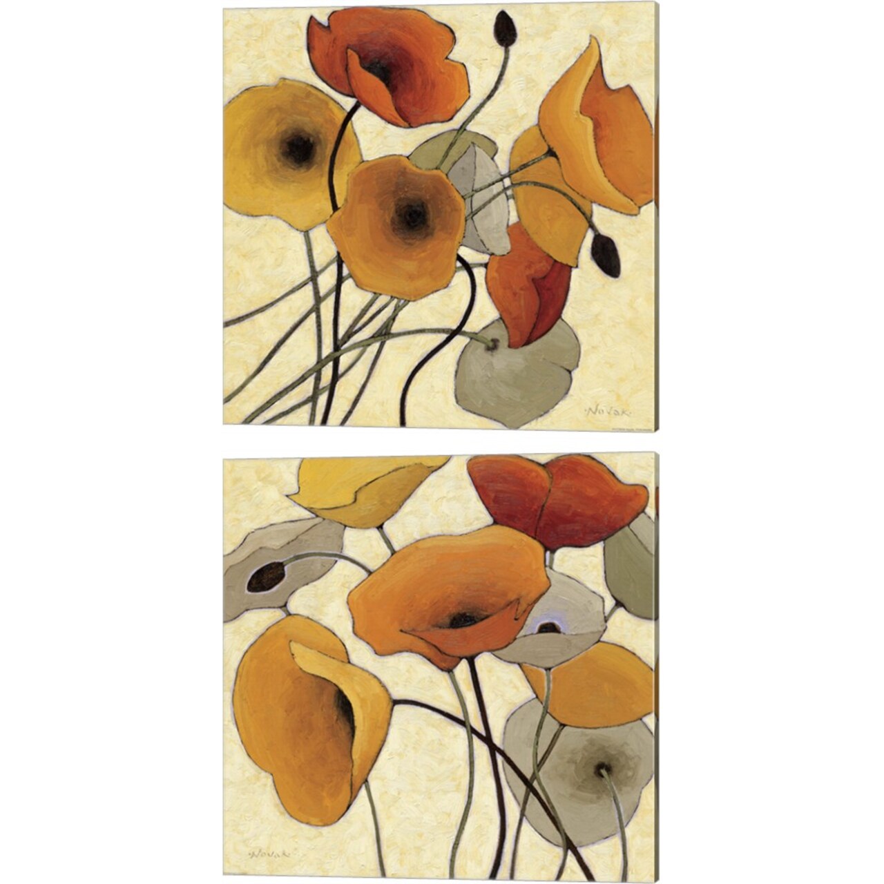 Pumpkin Poppies by Shirley Novak 14" x 14" Canvas Wall Art (Set of 2)
